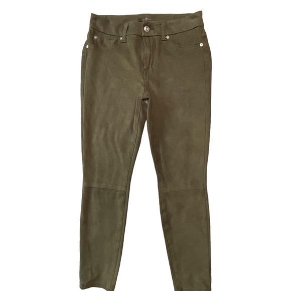 7 For All Mankind Snake Print Embossed Faux Suede Pant Jean Olive 29 - Picture 3 of 13